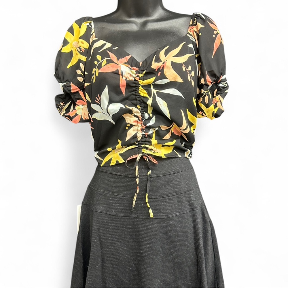 Forever 21 Yellow Ruched Tie Front Blouse - Picture 1 of 6